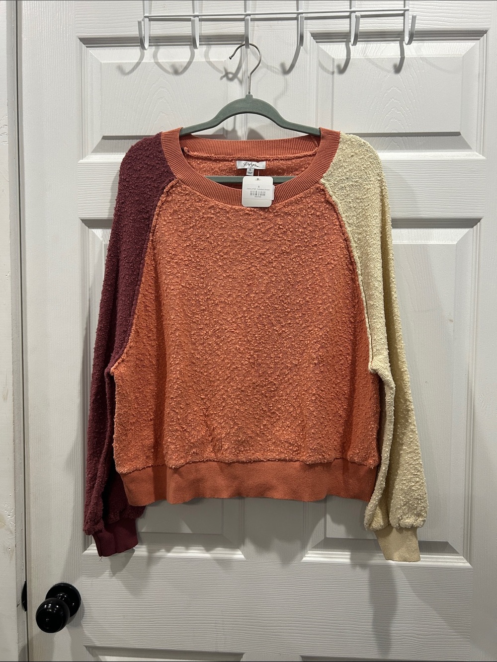 Polagram Colorblock Cozy Bouclé Sweatshirt - Rust, Burgundy & Cream